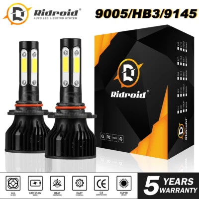Ridroid 4Sides 9005 HB3 LED Headlight Bulbs Kits 180W 6000K White High Low Beam
