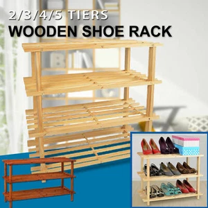 2/3/4/5 Tiers Shoe Rack Storage Wooden Organizer Shelf Shelves Stand 2-5 Tier - Picture 1 of 11