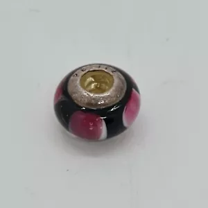 Lovelinks Petite Black With Pink Marks Murano Glass Bead 925 Sterling Silver - Picture 1 of 6