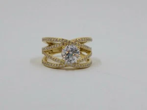Diamonique Openwork Cubic Zirconia Solitaire Gold Plated Ring - Picture 1 of 8