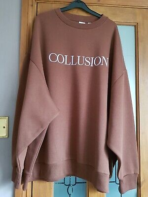 BNWOT COLLUSION PLUS Brown Embroidered LOGO Sweatshirt Jumper Top Size 20 • 15.94€