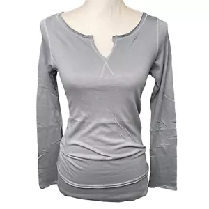 Tresics Top Notched V Neck Fitted Slimming Cotton Long Sleeve Raw Tissue Gray L - Picture 1 of 8