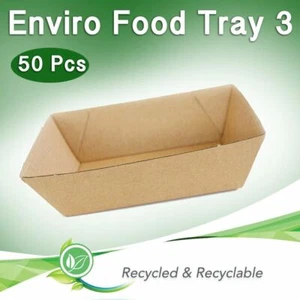 Disposable Food Tray 3 50Pk Enviro Snack Box Hot Chip Container Cardboard Paper - Picture 1 of 1