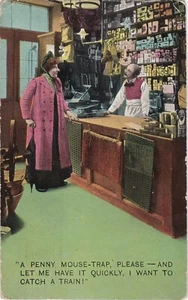 Postkarte Ich will einen Zug fangen Penny Mausefalle Comic verschickt Washington 1913 - Bild 1 von 2