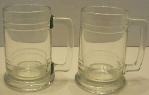 Vintage Glass Beer Mugs Heavy Clear Stein Tankard 5 1/2" Tall 14 oz Capacity Pr