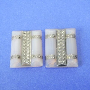 2 bottoni fibbie vetro rosa marcasite opalina rettangolari antichi - Foto 1 di 9