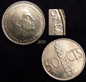 *GUTSE* FRANCO-1104, 50 CÉNTIMOS 1966*19-69, ERROR (17a), REPINTE Y GIRO 25º,S/C - Foto 1 di 1