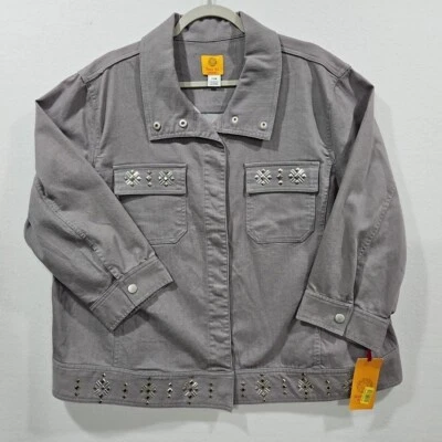 Ruby Rd. Womens 22W Gray Denim Jean Jacket Silver Accents 3/4 Sleeve - Image 1 of 4