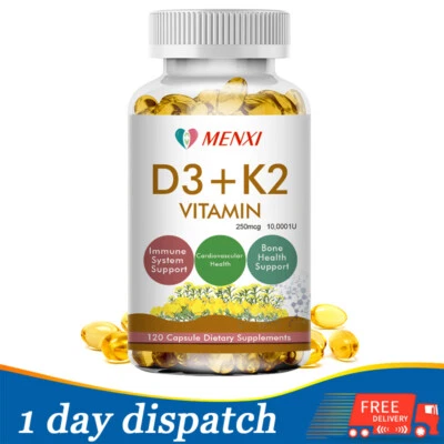Vitamin K2 (MK7) with D3 10000IU Supplement, BioPerine Capsules, Immune Health - Image 1 of 4