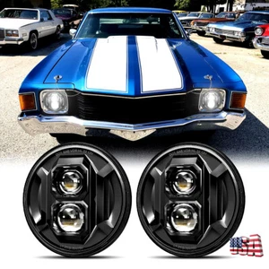 Upgrade for Chevy Chevelle SS 1971 1972 1973 Pair 7inch LED Round Headlights DOT - Picture 1 of 13