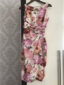 Karen Millen Blumenmuster Blumenrosen Schmetterling cremefarbenes Kleid Größe 10 - Bild 1 von 5