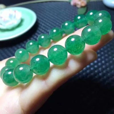 AAA Natural Green  Strawberry Rutilated Quartz Crystal Beads Bracelet 11-10mm  - Image 1 of 3