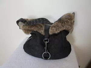 Vintage Coach Black Quilted Nylon Leather Rabbit Fur Trim Soho Hobo Shoulder Bag - Picture 1 of 19