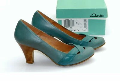 CLARKS DOVE TAIL BLUE LEATHER SEMI ROUND TOE COURT SHOES UK 4 EUR 37 US 6 BOXED - Image 1 of 4