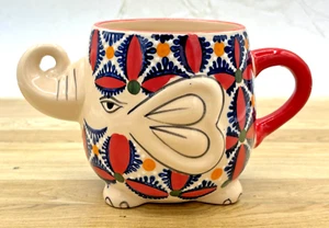Yokohama Studio Antropologie Elephant Mug Hand Painted Ceramic Floral 3-D EUC - Picture 1 of 18