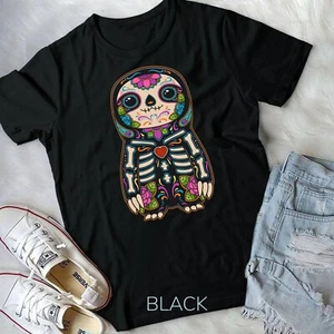 Sloth Sugar Skull Mexico Calavera Dia De Los Muertos Unisex T-shirt - Picture 1 of 12