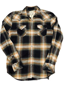 DIESEL MENS WESTERN BROWN PLAID SNAP BUTTONS SHIRT SZ XL - Picture 1 of 7