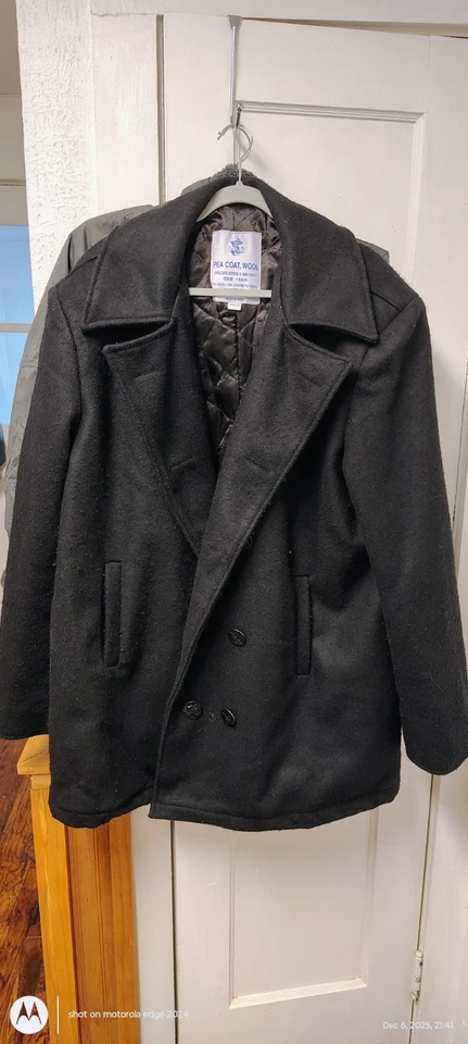 Abrigo de Guisante Alistado de la Marina de los Estados Unidos 44 XL Negro Lana/Forrado de Satén/SIN SIGNOS DE DESGASTE Foto 1 de 4