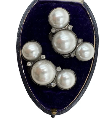 ANTIGUO ZAPATO BOTONES PAR HEBILLAS CLIP PASTA RARA CRISTAL IMITACIÓN PERLAS MUSI Foto 1 de 4