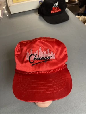 Vintage 1980s Satin Chicago Red Snapback Souvenir Cap - Image 1 of 4
