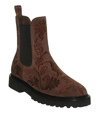 NUEVO Johnny Was BLUMA Chelsea Bordado Gamuza Botines Marrón 9.5 Precio de venta sugerido por el fabricante $368 Foto 1 de 4