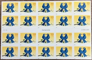 4029 Two Blue Lovebirds MNH 39 c Convertible Pane of 20 FV $7.80 2006 - Picture 1 of 3