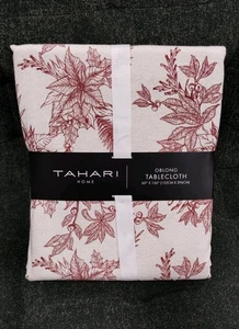 Tahari LUXURY RED TOILE POINSETTIA TABLECLOTH  Christmas Gold Shimmer 156" NEW - Picture 1 of 20