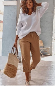 J.JILL Ultrasoft-gauze Cotton Tie-waist Pants In Vicuna Brown S Petite - Picture 1 of 10