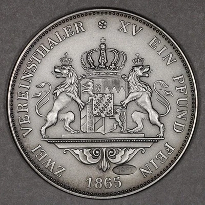 1987 German Silver Medal of 1865 Bavaria 2 Thaler - Image 1 of 4