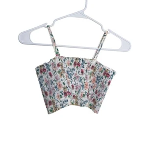 Crown & Ivy Tank Top Girl's 10 Floral Smocked Cropped Sleeveless Shirt - Picture 1 of 5