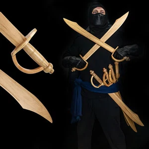 WOODEN PIRATE SWORD CUTLASS COSPLAY TRAINING SWORD WOODEN HANDGUARD LARP COSPLAY - Picture 1 of 32