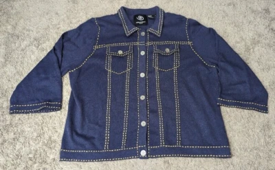 Vintage Michael Simon Stitch American Flag Sequence Blue Cotton Jacket XL - Image 1 of 4