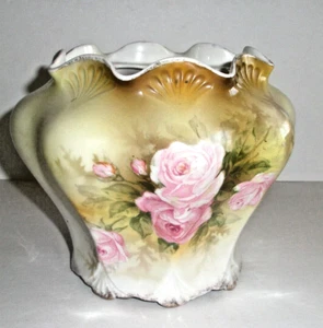 Vtg R S Prussia Biscuit Cracker Jar Replacement Part Yellow Pink Rose NO LID - Picture 1 of 8