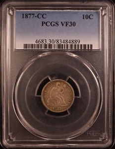1877-CC Seated Liberty Dime - PCGS VF30 - Original & Choice for the Grade! PQ+ - Picture 1 of 8