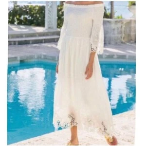 Soft Surroundings white Embroidered linen and lace Off Shoulder dress Size S - Picture 1 of 7