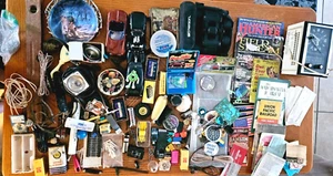 Amazing 13 pound Junk Lot Toys Diecast Paper Train electrical Tin Camera Pinback - Picture 1 of 13