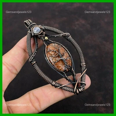 Piedra solar Piedra preciosa Arco iris Piedra lunar Nuevo alambre envuelto Árbol de la Vida Colgante Cobre Foto 1 de 4