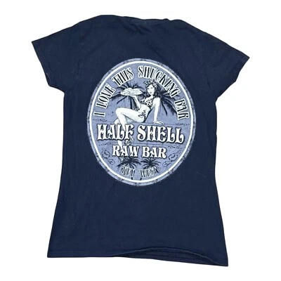 Женская футболка Gildan темно-синяя половина подкладки необработанная планка графический узор S тяжелый хлопок Key West FL - Изображение 1 из 4