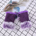 Women Fingerless Gloves Faux Rabbit Fur Suede Wrist Mitten Winter Warmer Solid 