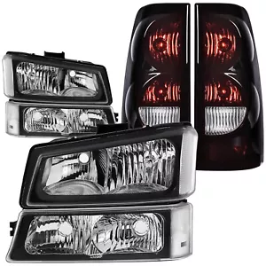 For 2003-2006 Chevy Silverado Black Headlight & Smoke Tail Lights Assembly - Picture 1 of 9