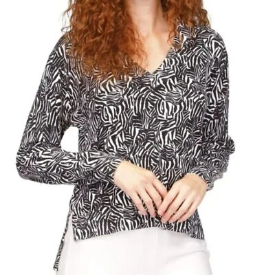 NUEVO CON ETIQUETAS MICHAEL KORS MUJER CEBRA DOBLADILLO CAÍDO SUÉTER NEGRO BLANCO MR360KP89H PEQUEÑO $110 Foto 1 de 4