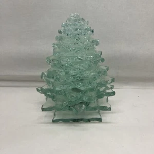 Vintage Stacked Glass Cut Glass Pine Tree With Green Trunk - Picture 1 of 7