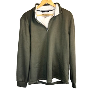 BC Clothing Sweater Men’s Medium Green Waffle Knit 1/4 Zip Fleece Lined - Picture 1 of 5