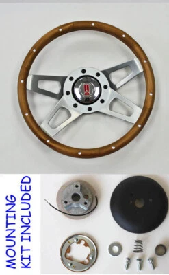 69-93 Oldsmobile 442 Cutlass 88 98 13 1/2" wood grip 4 spoke steering wheel - Image 1 of 4