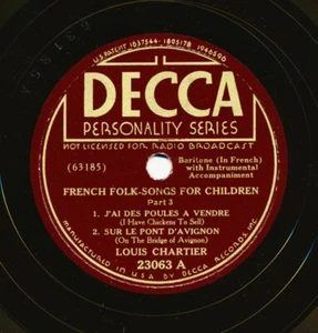 LOUIS CHARTIER on 1938 Decca 23063 - J’ai Des Poules A Vendre :: Sur Le Pont... - Picture 1 of 1