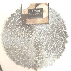 NEW! Bondi Pressed Silver Vinyl Placemats Set of 4~16"R Benson Mills Easy Care - Picture 1 of 7