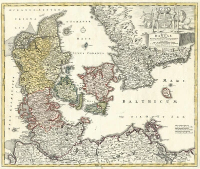 Antique Map "Regni Daniae" (Denmark) J. B. Homann, c.1720 - Image 1 of 4