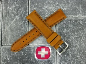 NEU 22 mm SCHWEIZER ARMY WENGER Kalbslederarmband Uhrenband Topas golden braun 22 - Bild 1 von 6