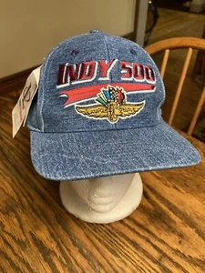 Vtg Indy 500 Motor Speedway Denim Strapback Hat Logo Athletic 1998 Deadstock NWT - Picture 1 of 8