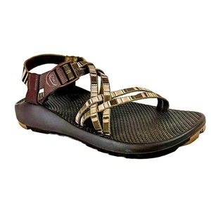 Chaco Woman's 11 Sandals Strappy Sports Brown Beige Striped Vibram Colorado USA - Picture 1 of 14